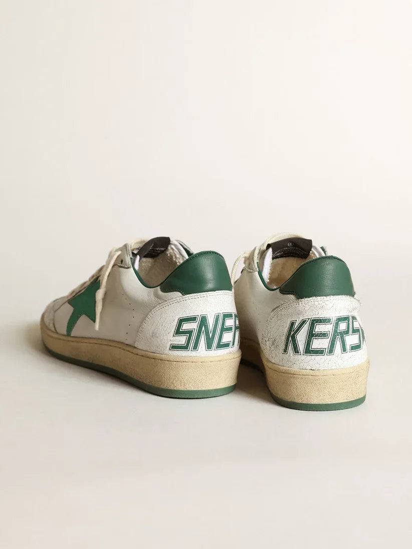 Ball Star in nappa bianca con stella e talloncino in pelle verde