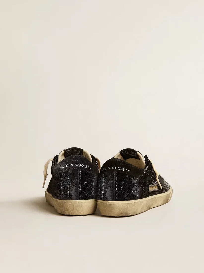 Super-Star in velluto e suede neri con stella in suede nero