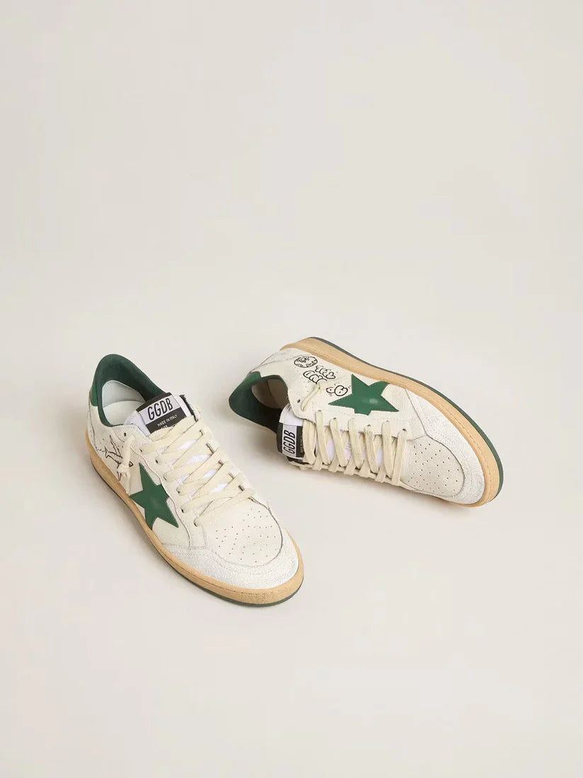 Ball Star Wishes in nappa bianca con stella e talloncino in pelle verde