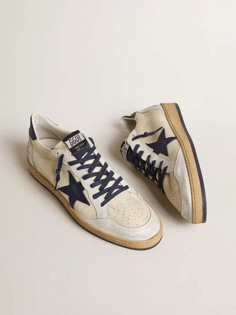 Ball Star LTD in nappa color panna con stella e talloncino in pelle blu