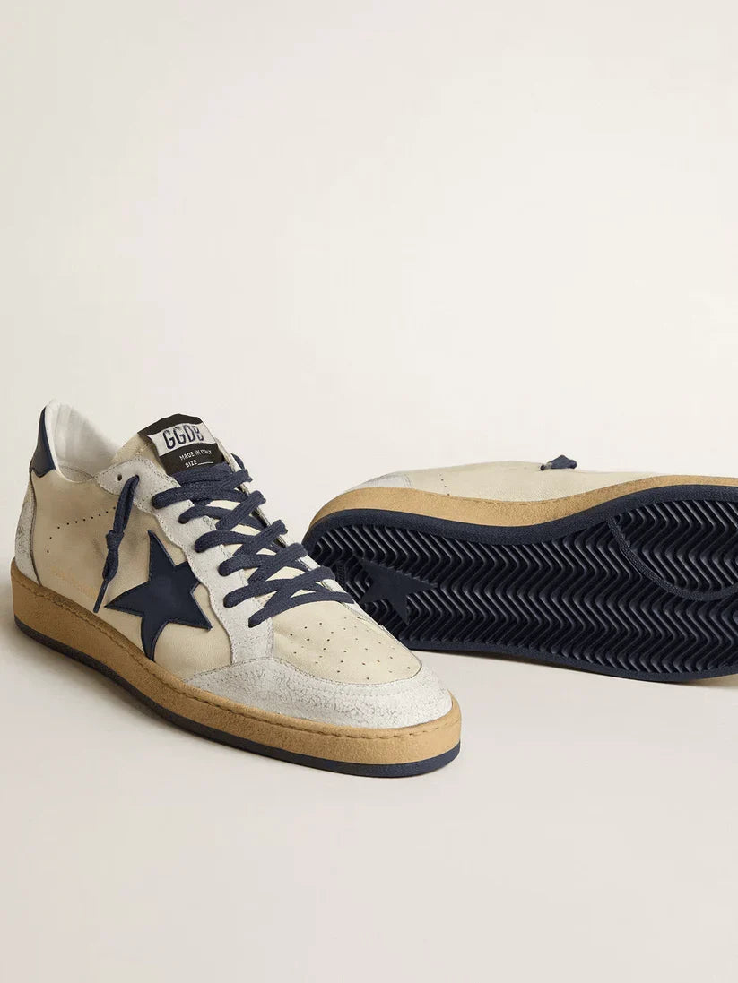 Ball Star LTD in nappa color panna con stella e talloncino in pelle blu