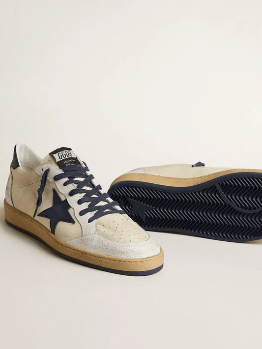 Ball Star LTD in nappa color panna con stella e talloncino in pelle blu
