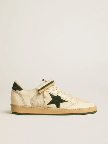 Ball Star in nylon e nappa con stella e talloncino in suede verde