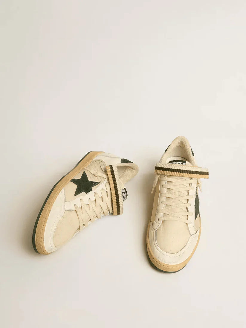 Ball Star in nylon e nappa con stella e talloncino in suede verde