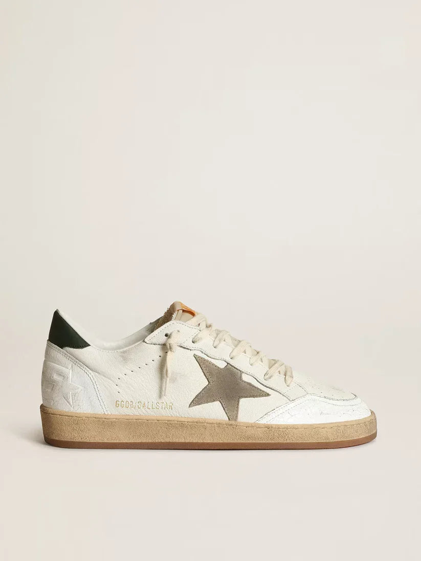 Ball Star in nappa bianca con stella in suede tortora