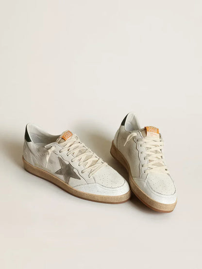 Ball Star in nappa bianca con stella in suede tortora