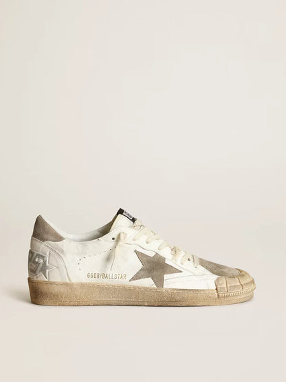 Sneaker Ball Star LTD in nappa bianca con stella e talloncino in suede color tortora