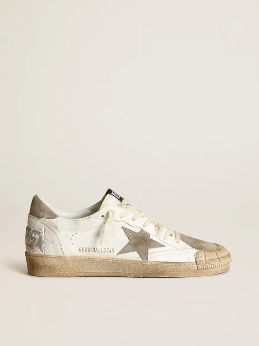 Sneaker Ball Star LTD in nappa bianca con stella e talloncino in suede color tortora