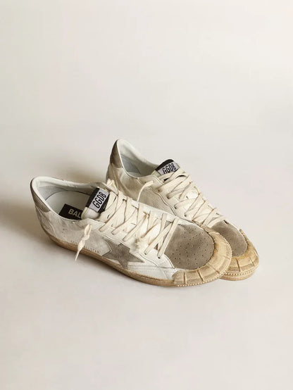 Sneaker Ball Star LTD in nappa bianca con stella e talloncino in suede color tortora
