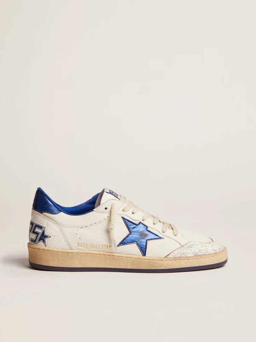 Ball Star in nappa bianca con stella e talloncino bluette