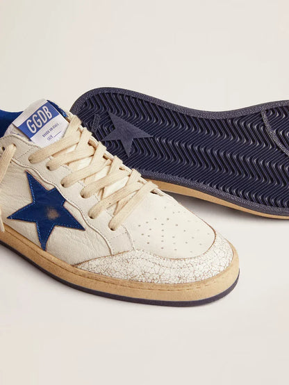 Ball Star in nappa bianca con stella e talloncino bluette