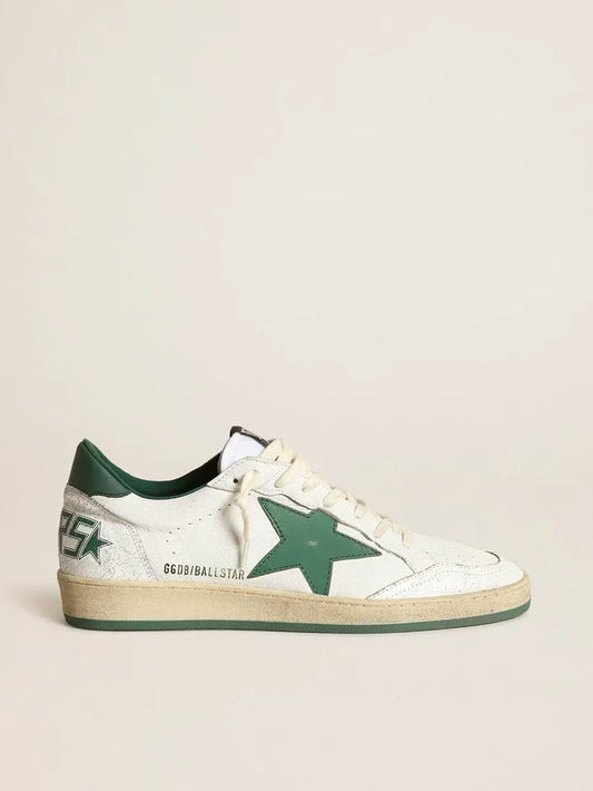 Ball Star in nappa bianca con stella e talloncino in pelle verde