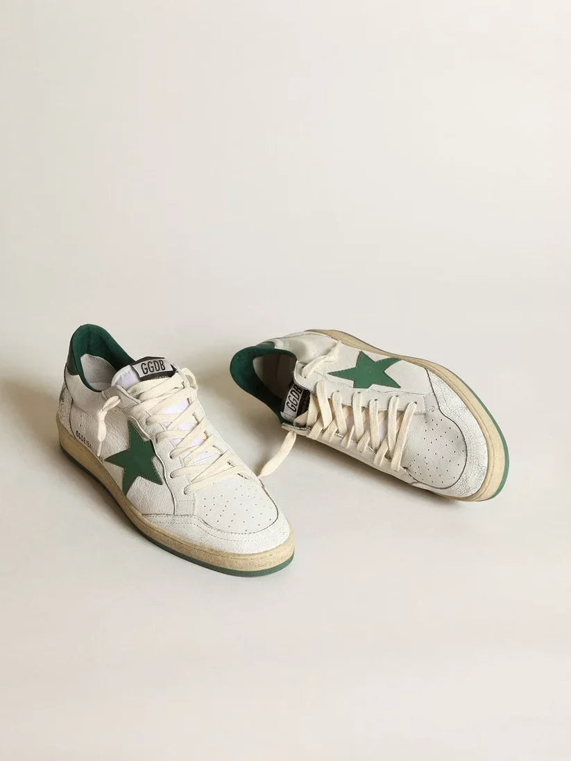 Ball Star in nappa bianca con stella e talloncino in pelle verde