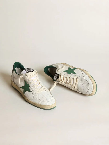 Ball Star in nappa bianca con stella e talloncino in pelle verde
