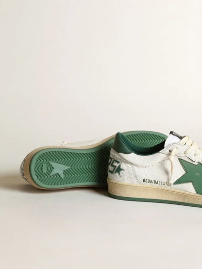 Ball Star in nappa bianca con stella e talloncino in pelle verde