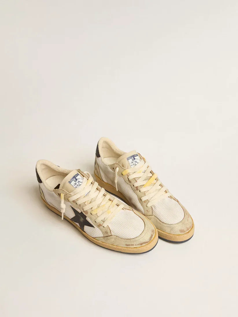 Ball Star in rete bianca con stella e talloncino in pelle vintage blu