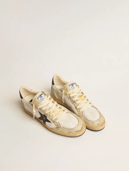 Ball Star in rete bianca con stella e talloncino in pelle vintage blu