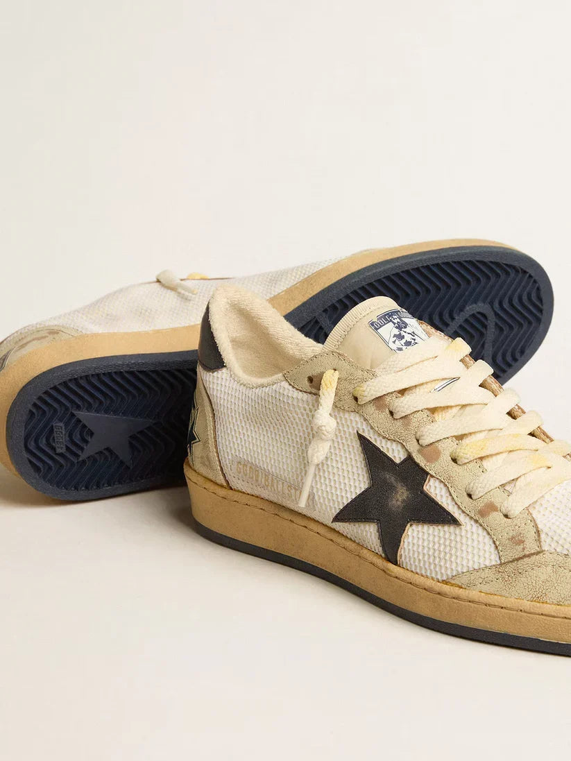Ball Star in rete bianca con stella e talloncino in pelle vintage blu
