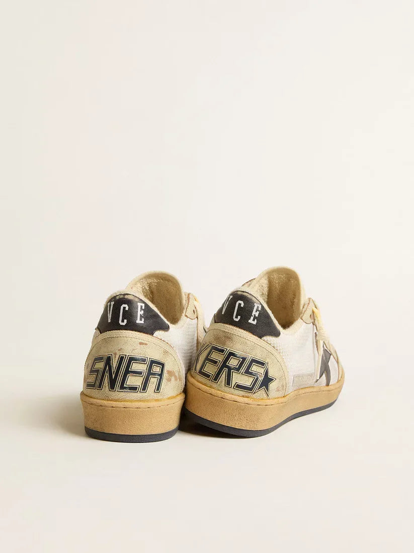 Ball Star in rete bianca con stella e talloncino in pelle vintage blu