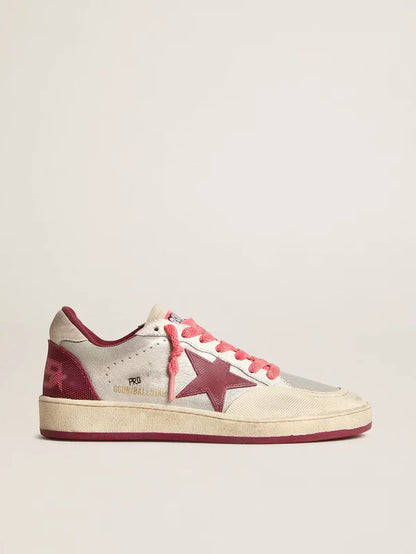 Ball Star Pro in pelle argento crackle con stella bordeaux