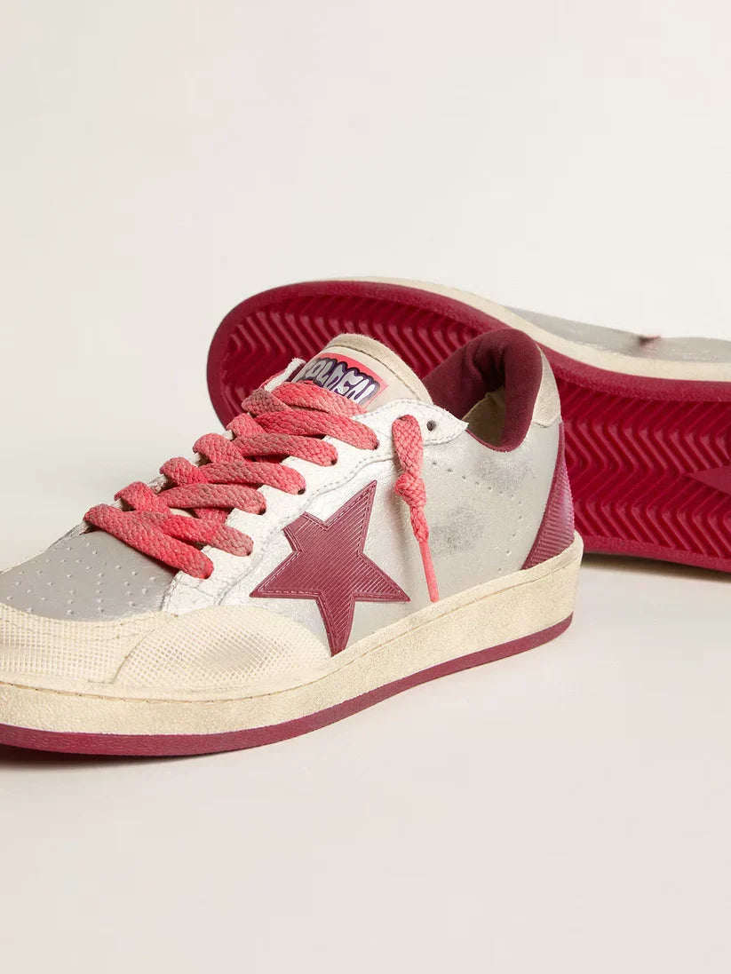 Ball Star Pro in pelle argento crackle con stella bordeaux