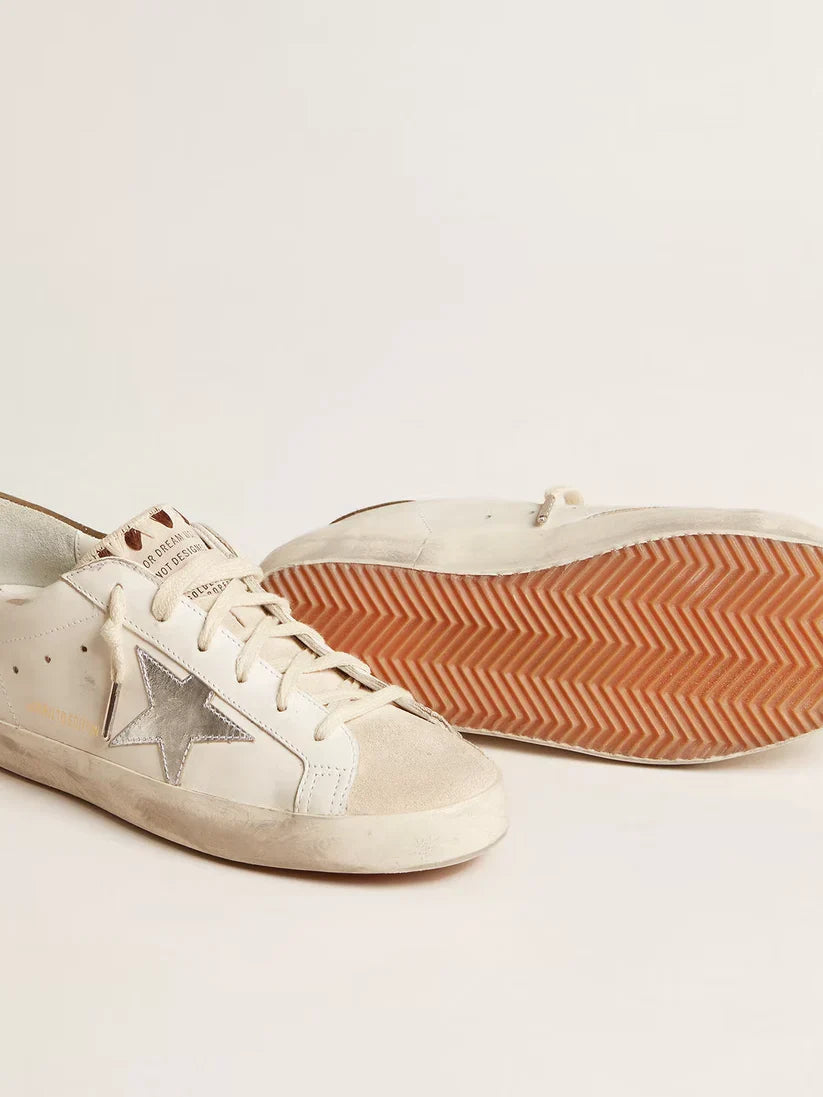 Super-Star LTD con stella in pelle laminata argentata e talloncino marrone