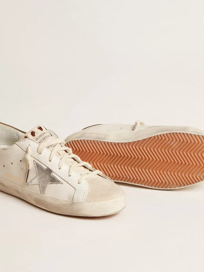 Super-Star LTD con stella in pelle laminata argentata e talloncino marrone