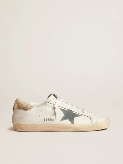 Super-Star con stella in suede e talloncino in pelle pitonata platino