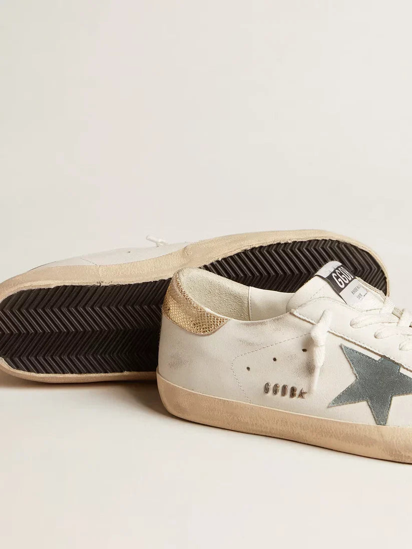 Super-Star con stella in suede e talloncino in pelle pitonata platino