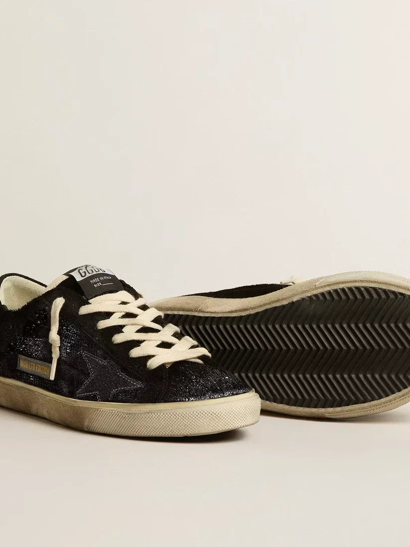 Super-Star in velluto e suede neri con stella in suede nero