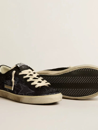 Super-Star in velluto e suede neri con stella in suede nero