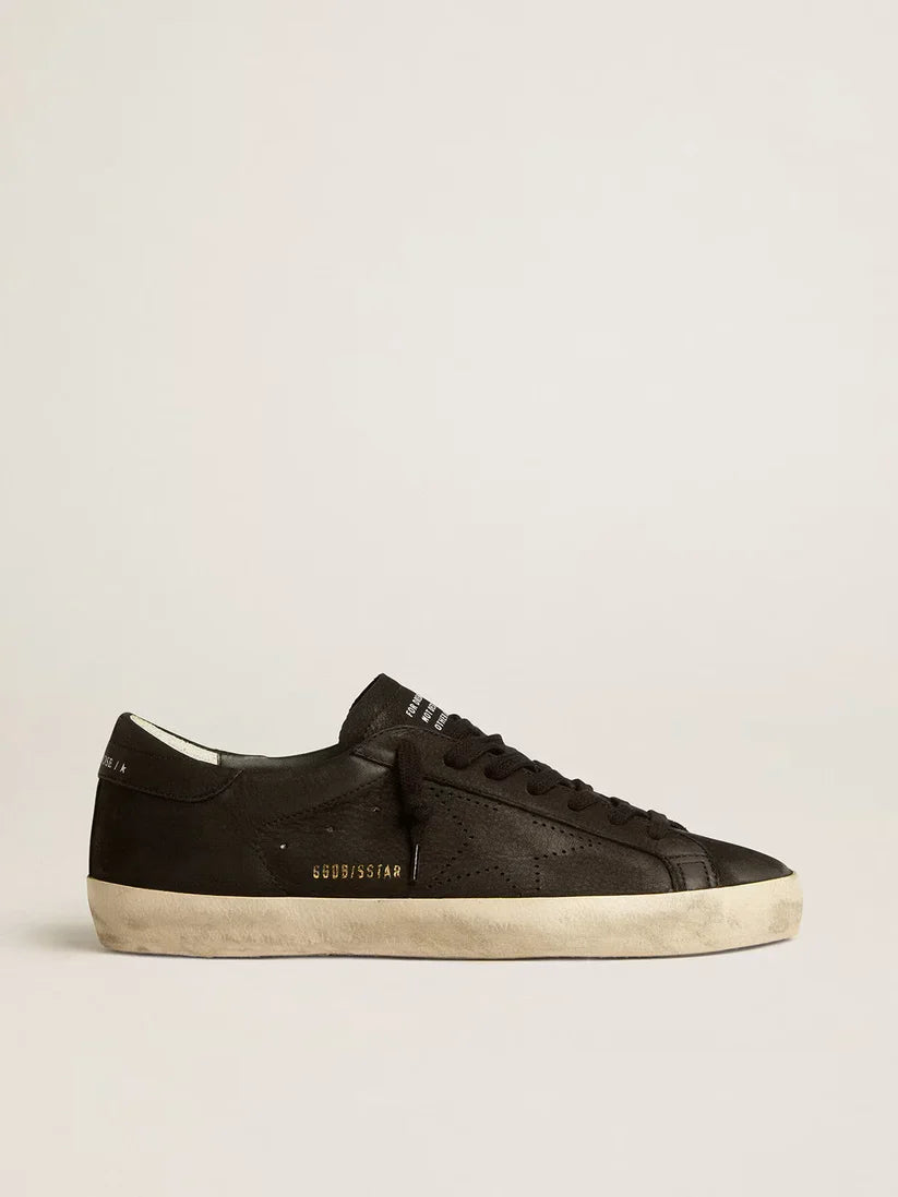 Super-Star in nabuk nero con stella traforata e talloncino in nabuk nero