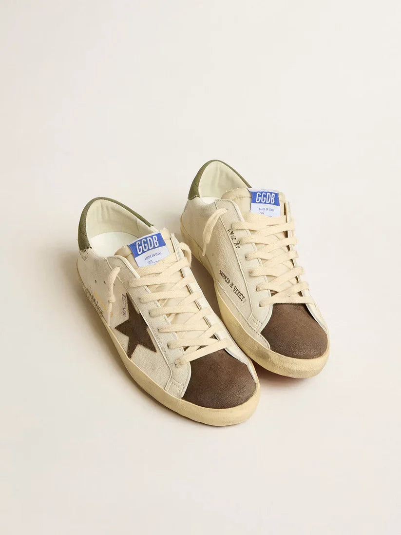 Super-Star LTD in nappa con stella in suede marrone e talloncino verde