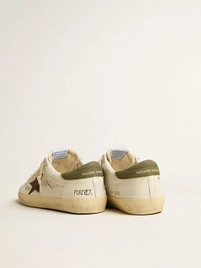 Super-Star LTD in nappa con stella in suede marrone e talloncino verde