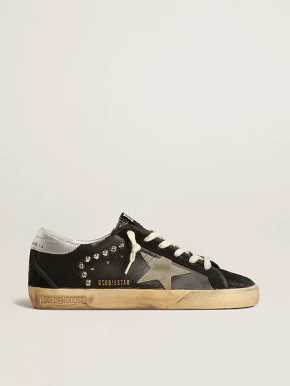 Super-Star in pelle e suede neri con borchie color argento