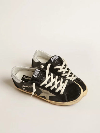 Super-Star in pelle e suede neri con borchie color argento
