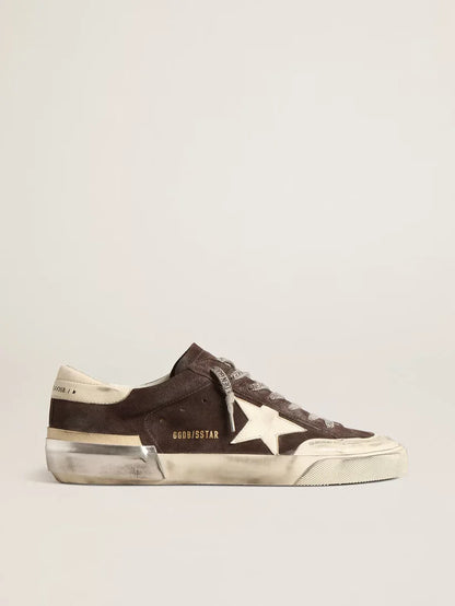 Super-Star in suede grigio con stella e talloncino in nappa écru
