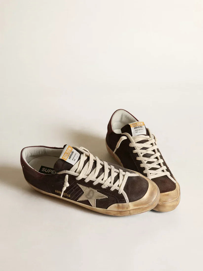 Super-Star Penstar in suede marrone con stella color platino