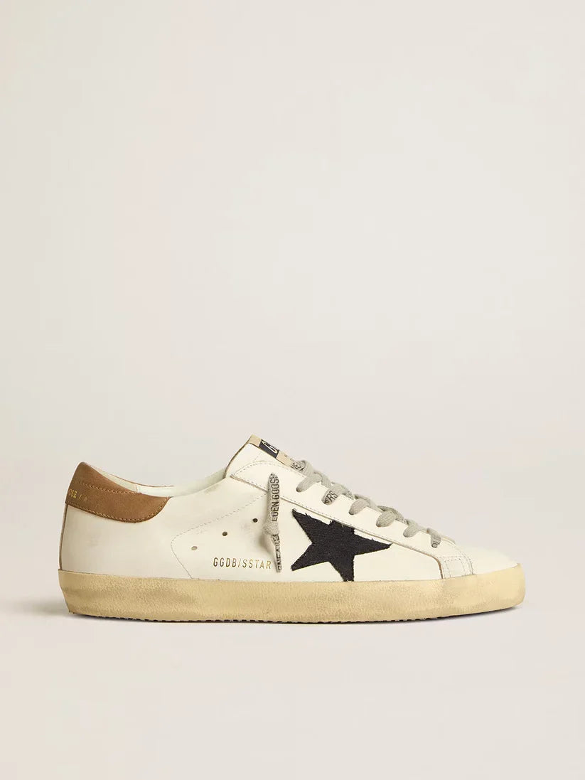 Super-Star con stella in canvas blu e talloncino in pelle tabacco